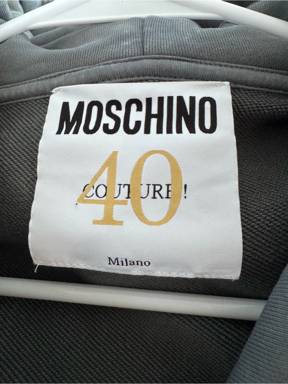 Moschino Organic Gray Cropped Slogan Hoodie View 6